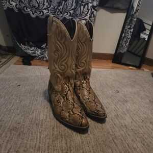 YMC Tan Snake Print Cowboy Boots